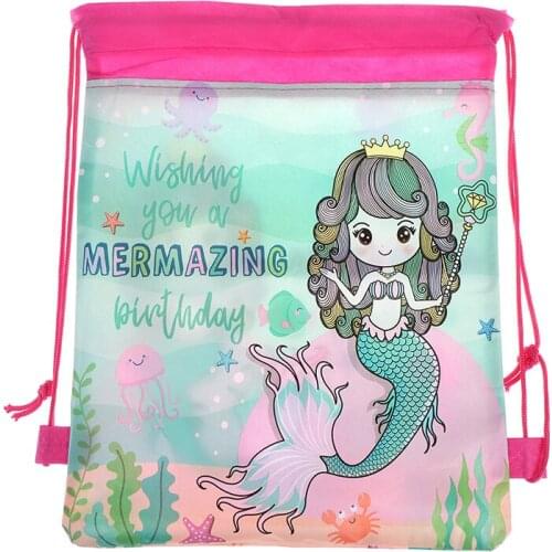 Mermaid Backpack Kids Travel School Decor Drawstring Non-woven Bag Gift Bags
