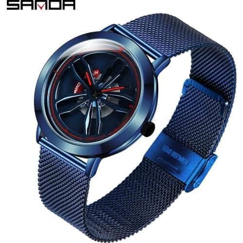 Fashion Sanda Rotate Dial Mens Watches Top Brand Luxury Rose Gold Mesh Watch Men Fashion Business Wrist Relogio Masculino P1009