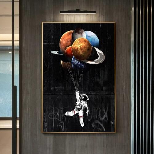 Modern And Interesting Art Spaceman, Holding Planet Canvas Poster And Printing Landscape Wall Art Pictures For Living Room