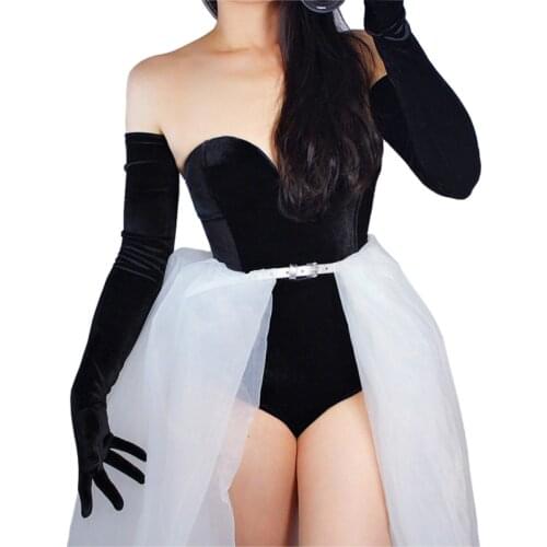Special sales VELVET GLOVES Opera Extra Long Elastic Stretchy Velours Flannel Black 70cm 28" Women Evening Gloves BK67