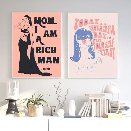 Vintage Canvas Painting Feminist Wall Art Today Quote Posters and Prints Self Love Feminism Picture for Living Room Home Decor
