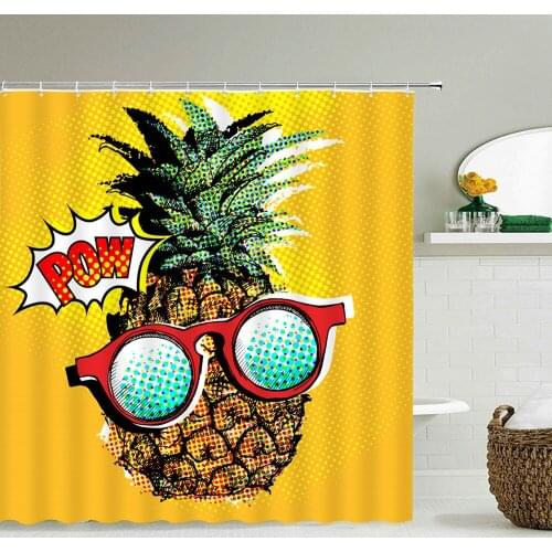 3D Pineapple Pattern Bathroom Curtain Fresh Plant Bath Curtain Waterproof Fabric Shower Curtains Decorative 240X180 With Hooks