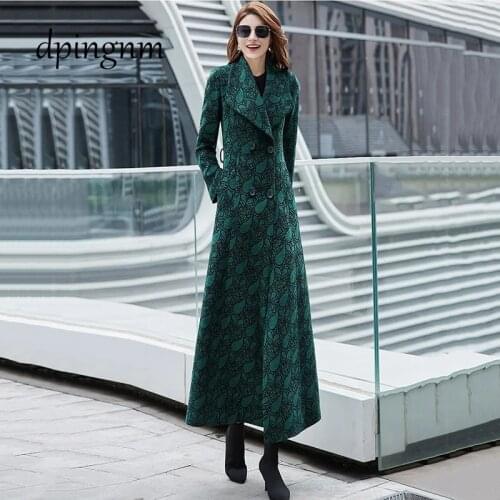 Green woollen coat 2020 new winter thickened Korean version slim and slim, green fruit collar long over knee womens coat