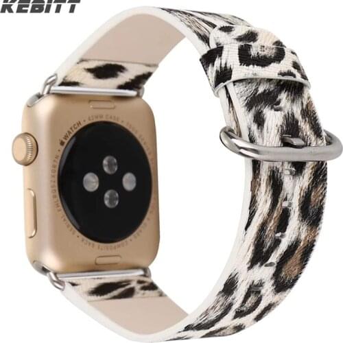 Kebitt Women Leather Band for Apple Watch 42mm 38mm 40mm 44mm Colorful Belt Strap Leopard Print Bands iWatch Series 5 4 3 2 1