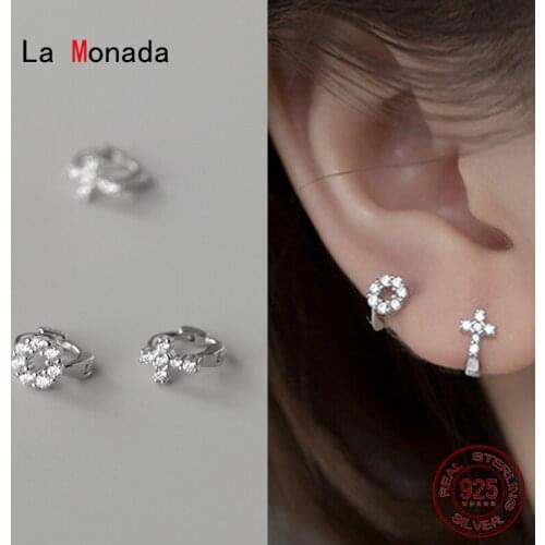 La Monada 925 Sterling Silver Earrings Small Fashion Hoop Earrings For Women Silver 925 Round Cross Earrings Piercing Jewelry