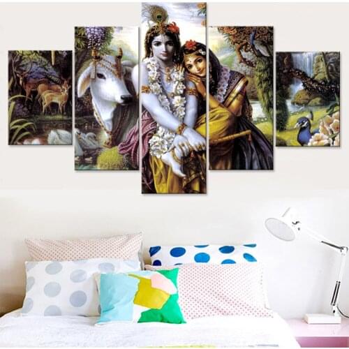 5 Piece Wall Art Canvas Painting Character Poster Indian Women Modern Home For Decoration Pictures Living Room Modular