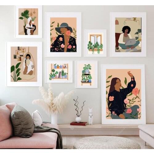 Abstract Indian Girl Monstera Bohemian Illustration Wall Art Canvas Painting Posters And Prints Living Room Nordic Style Decor