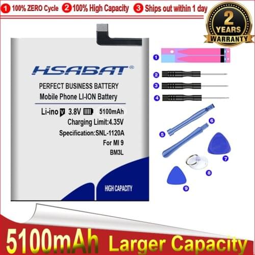 HSABAT 0 Cycle 5100mAh BM3L Battery for Xiaomi 9 MI9 M9 MI 9 High Quality Mobile Phone Replacement Accumulator