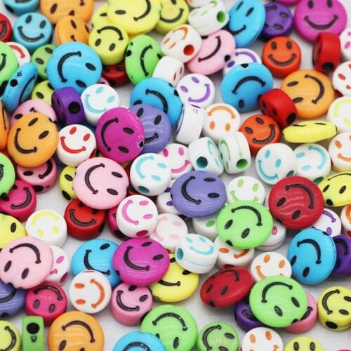 Acrylic Flat Round Mixed Color Sfacial expression 10/14MM charm Spacers Loose Beads For Jewelry Making DIY Bracelets Accessories