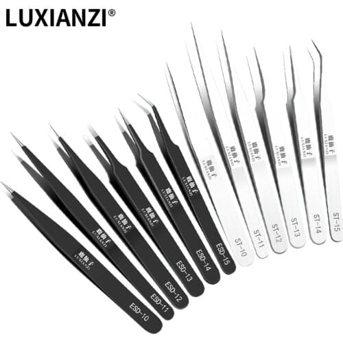 LUXIANZI Anti-static ESD Tweezers Curved Straight Electronic Repair Tool Maintenance 1Pc Precision Stainless Industrial Tweezer