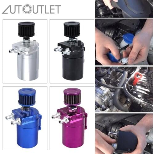 AUTOUTLET Oil Catch Tank Car Oil Can Reservoir Tank Universal with Breather Filter with 9mm 13mm 15mm Fittings Aluminum Material