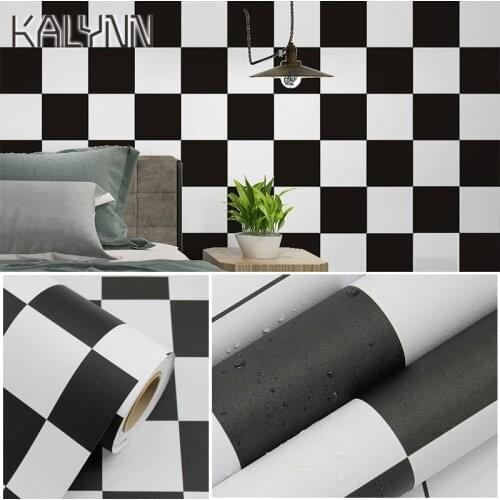 Black White Mosaic Self-Adhesive Wallpaper 5Mx60cm Vinyl Contact Paper for Living Room Kids Bedroom Kitchen Decoration Stickers