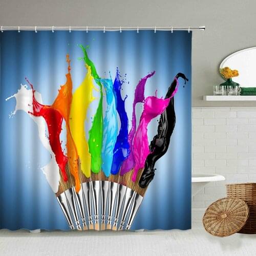 Colorful Paint Splash Waterproof Shower Curtain Set Creative Color Child Art Bathroom Accessories With Hook Curtains Washable