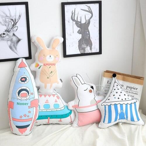 Ins Nordic Cartoon Animals Plush Toys Simple Modern Sofa Pillow Cushion Feather Rabbit Bear Stuffed Toys Baby Photography Props