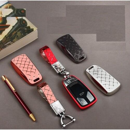 Key Case Shiny Cover For Audi A4L A4/A5 Q5L/Q7 TT TTS 2017 2018 Soft Plastic Braided Key Shell Plated Crystal Diamond keychain