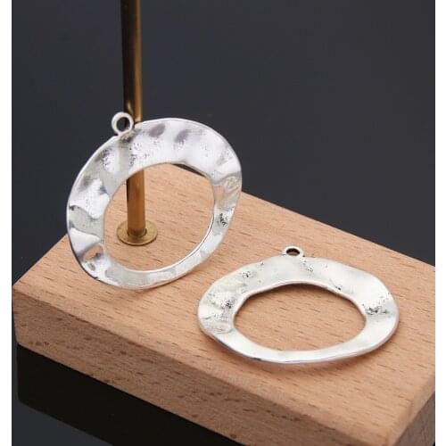 10pcs Silver Color Irregular Circle Charms Long Oval Pendant Jewelry Making Supplies Earrings Finding A3431/A3436