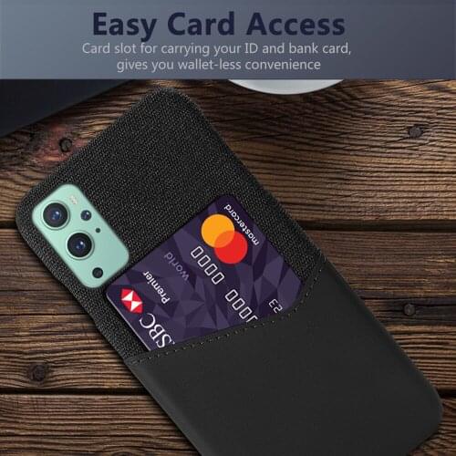 Febric Card Holder Cover On The For OnePlus 9 1 +9 Coque Cloth Texture PU Antiskid Funda For One Plus 9 1+9 6.55" 2021 Case Capa