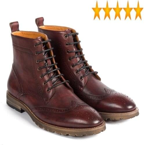 Leather 2021 Autumn Cow Real Mens Boots High Top Brogue Work Safety Shoes Man Footwear British Retro Lace Up Ankle Botas