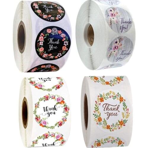 500pcs Round 4 Types Floral Thank You Stickers 1Inch Flower Labels Stickers For Wedding Birthday Party Business-Sealing Sticker