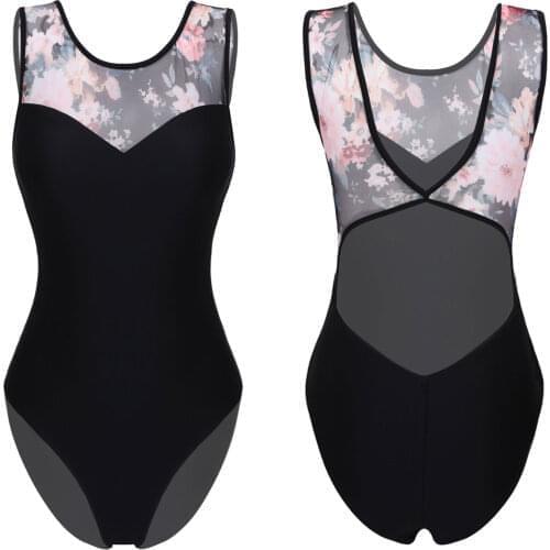 Women Ballet Leotard For Adult Practice Dancing Costume Open Back Floral Print Gymnastics Competition Performance Dance Costumes