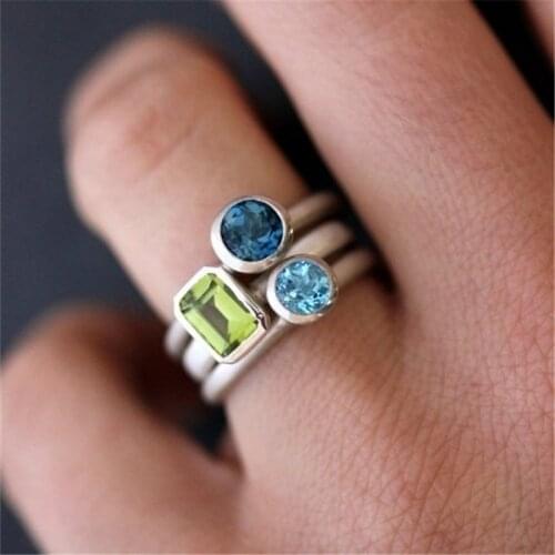 Fashion Women Rings Alloy Tricolor Crystal Simple Wedding Engagement Bands Girl Christmas Gift For Women Jewelry