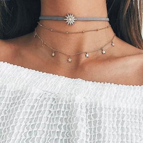Multi-layer Necklace Choker Women Star Necklace 3 Layer Chain Necklace Girlfriend Birthday Christmas Gift Lady Jewellry 371213