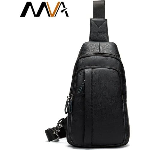 MVA Mens bags genuine leather chest bag for men Sling Bag male small chest one shoulder bags for Men man leather Outdoors 707