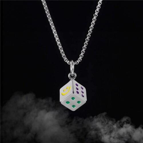 Korean Fashion New Punk Smiley Cool Stuff Stainless Steel Color Necklace Men 550mm Creative Personality Dice Pendant Jewelry