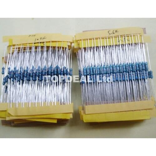 1/4W Metal Film Resistors Assorted kit 75 Values (1 ohm~ 10M ohm) 1% 10pcs/each value, total 750pcs
