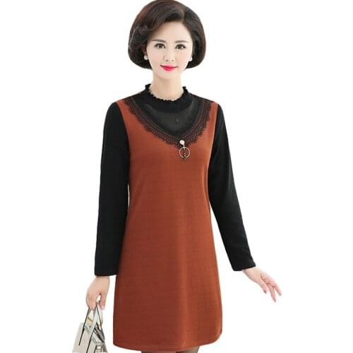 New Spring Plus Size 5XL Women Mini Dress Elegant Fashion Casual Loose Collar Middle-Age Solid Pullover Dress Ladies Vestidos