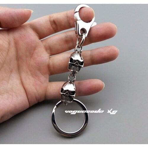Punk Rocker Fashion Waist Pendant Solid 316L Stainless Steel Cool Mens Biker Skulls Keychain Keyring 5L018KC2