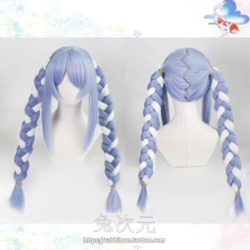 Anime VTuber Hololive Usada Pekora Wig Braids Thick Ponytails Fantasy Bunny Girls Cosplay Blue White Synthetic Long Braided Hair
