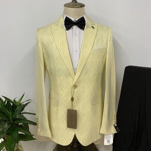 Luxury 2 piece mens wedding suit fashion mens slim solid White、Cream color business office suit sets Europe men Blazer+ pants