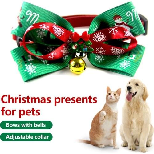 Christmas Pet Bowknot Collar Snowflake Printed Cat Dog Bow Tie Necklace Adjustable Small Dog Collar Dropshipping