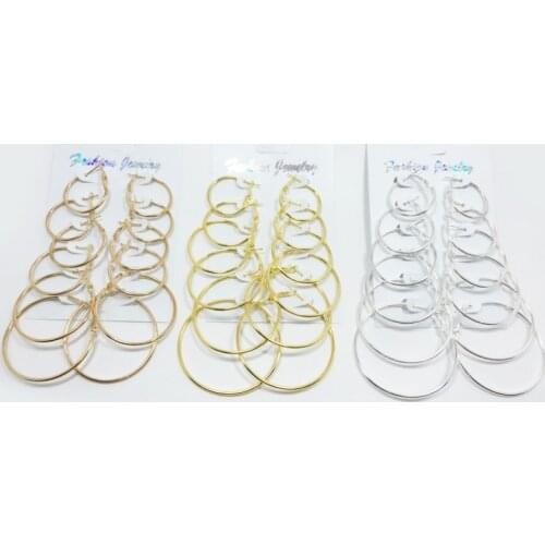 New Design 6 Pairs/Set Simple Gold Rose Gold color Charm Earrings Geometric Round Big Earring Fashion Jewelry Women