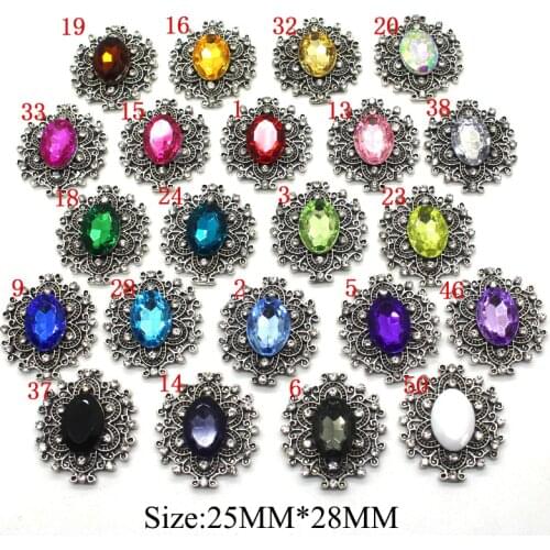 Ancient silver 10Pcs 24*28mm Mini Alloy Acrylic Rhinestone Buttons DIY Wedding Metal Hair Flower Center Scrapbooking Accessories