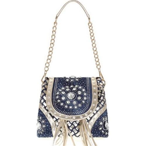 Trendy Women Canvas Handmade Weave Leather Tote Handbags Diamond Messenger Bags Women Denim Hand Bags Luxury Tassels Handbags