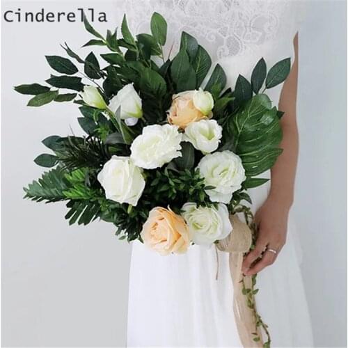 Cinderella Water Drop Champagne Wedding Bouquets Bridal Bridesmaid Flower Artificial Simulate Ivory Flower Bouquets