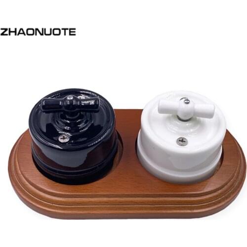 Home Improvement High-quality Wall Light Knob Ceramic Rotary Switch and 1-3 Gang Wooden Base