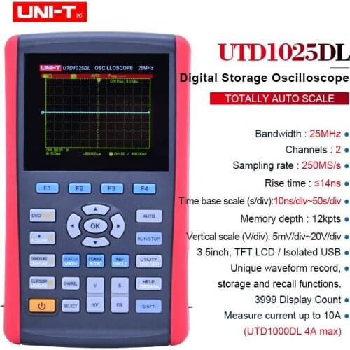 UNI-T UTD1025DL Handheld Digital Storage Oscilloscopes 3.5"LCD Digital display Fully Auto Scale Oscilloscopes With multimeter
