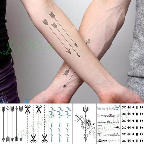 Waterproof Temporary Tattoo Sticker Arrow Scissors letter Pause Button Fake Tatto Hand Arm Flash Tatoo for Kid Girl Men Women