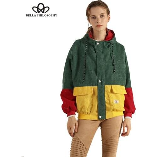 Heydress 2019 new Autumn color block Long Sleeve Corduroy Women Jacket Patchwork Pocket women Jacket plus size female coat