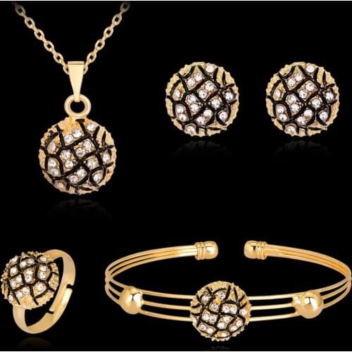 Black Line Veins Gold-color Women Girls Necklace Earrings Ring Bracelet Fashion Jewelry Set Wedding Accessories Wholesale