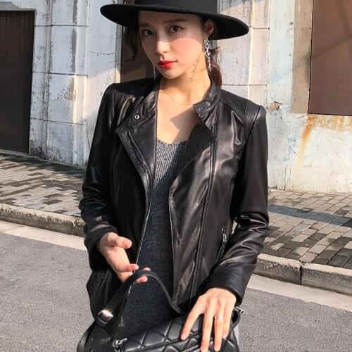 ANYIN new small leather leather dress womens short locomotive sheepskin Korean version slim figure thin jacket spring