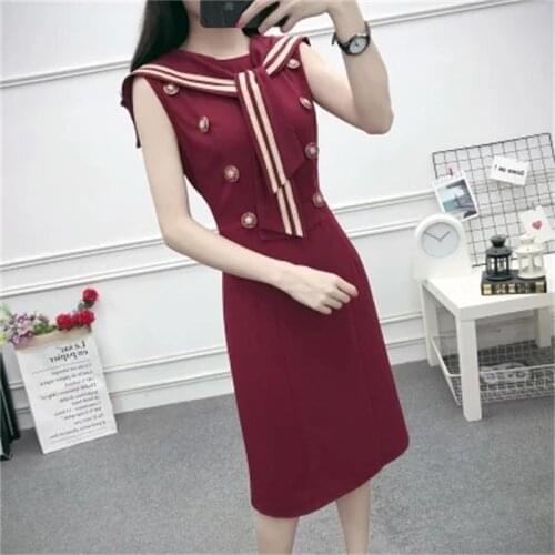 Women Dress New Mid-length British retro slim waist navy sailor suit dress women