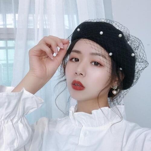020 Fashion Winter and Autumn Lace mesh beret student female British retro painter hat Korean pumpkin bud hat GT09