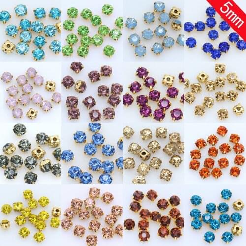 100pc 5mm Sew On Crystal Glass Rhinestone Flatback Golden Claw Needlework DIY Crystals Sewing On Clothes Wedding Dress Crafts