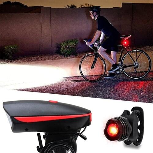 2Pcs USB Charging Bicycle Light, High-Decibel Horn Headlight + 3 Lighting Mode Tail Lamp Set for Night Cycling Flashligh