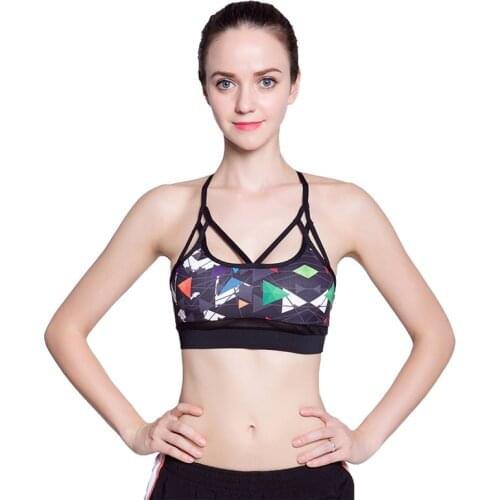 2018 Women Sexy Print Push Up Bra Cross Strap Quick Dry Breathable Elastic Yoga Bra Jogging Gym Dance Workout Padded Sport Bra