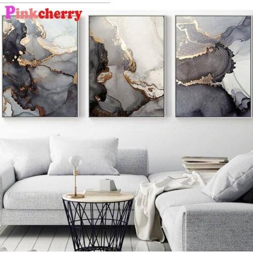 3 Piece Grey Abstract Golden Luxury Diamond embroidery Diamond Painting Mosaic Triptych 5d Picture Landscape Art home Gift